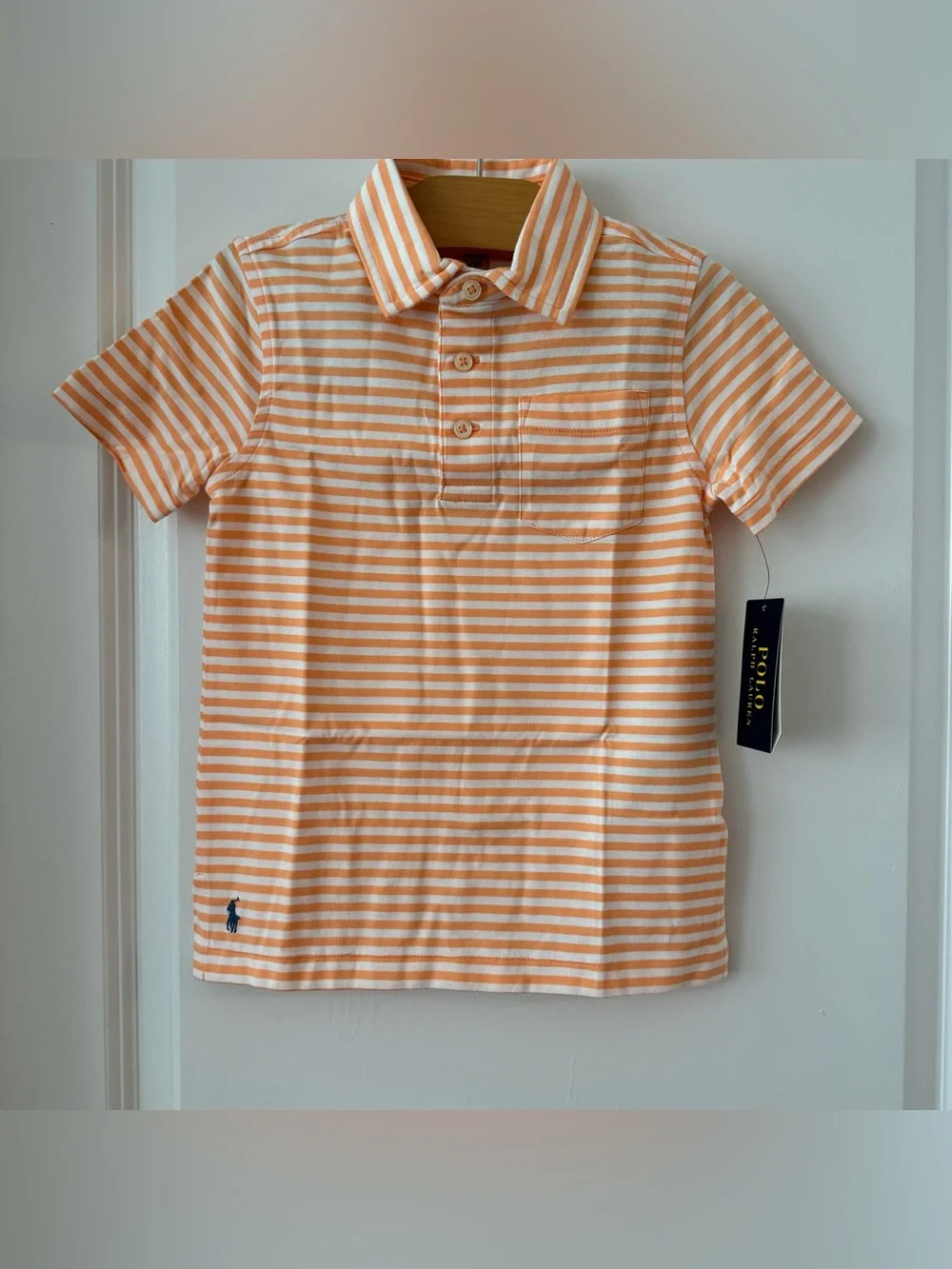 NWT Polo Ralph Lauren Boys Orange White Striped Polo Shirt Size 4/4T Pocket Polo